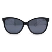 Womens Retro Oversized Horn Rim Cat Eye Fashion Sunglasses Black Silver - Black