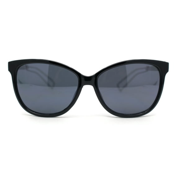 Womens Retro Oversized Horn Rim Cat Eye Fashion Sunglasses Black Silver - Black