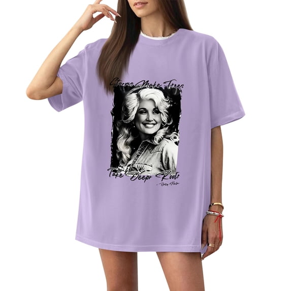 Womens Retro Parton Memorial T-shirt Unisex Graphic Dolly T-shirts Short Sleeve Round Neck T-shirts for Vintage Country Music Tribute,(M)