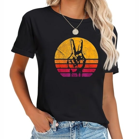 Womens Retro Peace Shirt Love 60's 70's Hippie Inspired T-Shirt