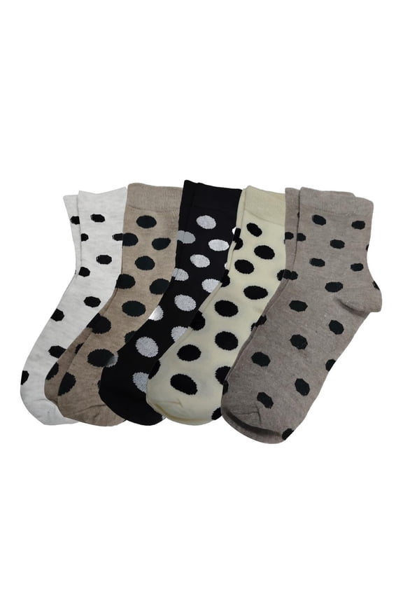 Womens Retro Polka Dot & Striped Cotton Blend Socks - Cozy Mid-Calf Slouchy Fit, Maillard Color Trend