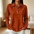 thumbnail image 1 of Womens Retro Polo Shirts Long Sleeve Button Placket Lightweight Collared Golf Dressy Office Blouses Ginger S, 1 of 6