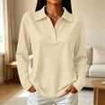 thumbnail image 1 of Womens Retro Polo Shirts Long Sleeve Button Placket Lightweight Collared Golf Dressy Office Blouses Khaki S, 1 of 9
