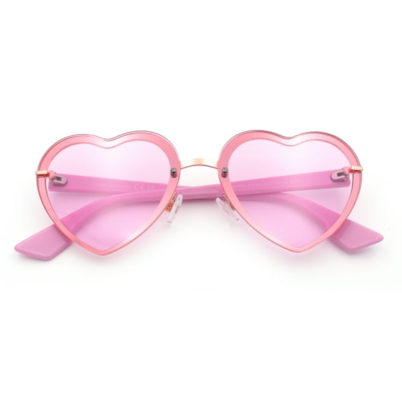 Womens Retro Rimless Heart Shape Metal Rim Sunglasses Gold Pink - Pink