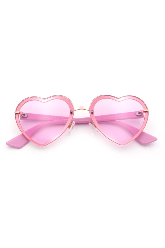 Womens Retro Rimless Heart Shape Metal Rim Sunglasses Gold Pink - Pink