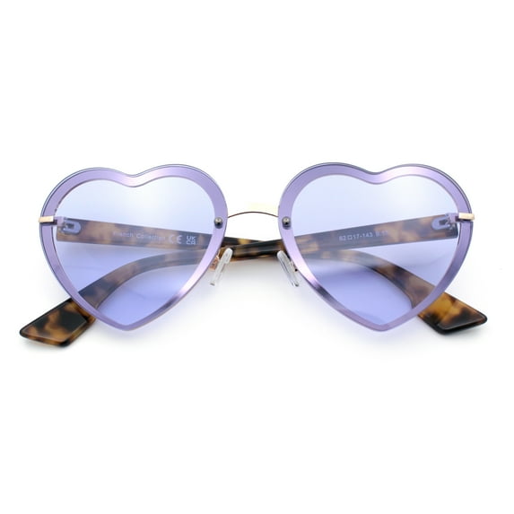 Womens Retro Rimless Heart Shape Metal Rim Sunglasses Gold Tortoise - Purple