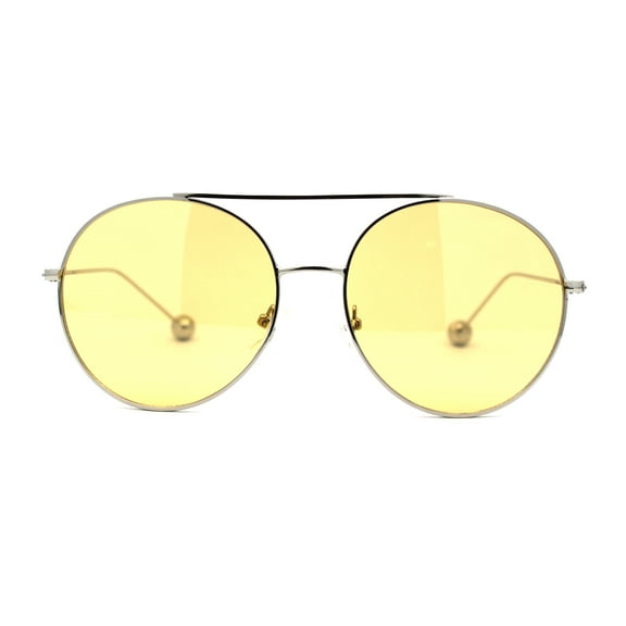 Womens Retro Round Double Bridge Metal Frame Boyfriend Style Sunglasses Silver Yellow