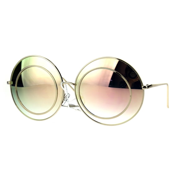 Womens Retro Round Luxury Hippie Circle Lens Sunglasses Peach