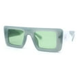 thumbnail image 1 of Womens Retro Squared Rectangular Mod Thick Plastic Sunglasses All Green, 1 of 4