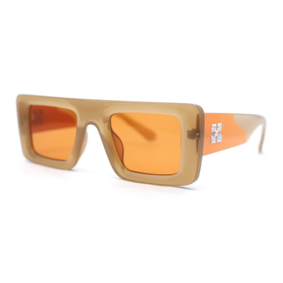 Womens Retro Squared Rectangular Mod Thick Plastic Sunglasses Beige Orange - Brown