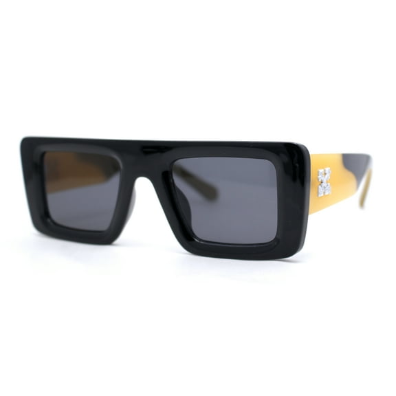 Womens Retro Squared Rectangular Mod Thick Plastic Sunglasses Black Beige - Black