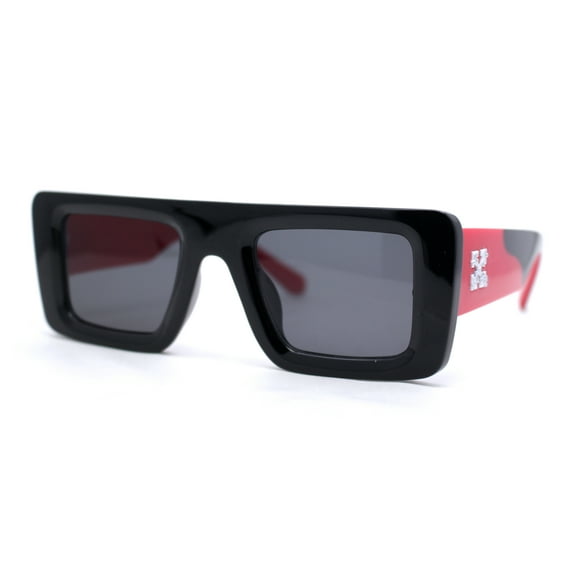 Womens Retro Squared Rectangular Mod Thick Plastic Sunglasses Black Red - Black