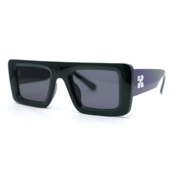 Womens Retro Squared Rectangular Mod Thick Plastic Sunglasses Green Purple - Black