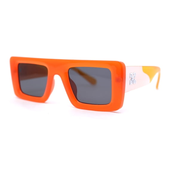 Womens Retro Squared Rectangular Mod Thick Plastic Sunglasses Orange - Black