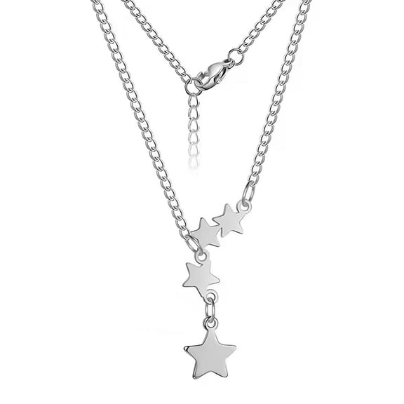 Womens Retro Star Y-Necklace Silver 316L Stainless Steel Superstar Lariat Tassle Fantasy Forge Jewelry