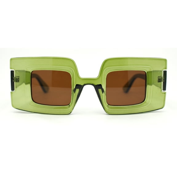 Womens Retro Thick Plastic Mod Rectangle Fashion Sunglasses Green - Brown