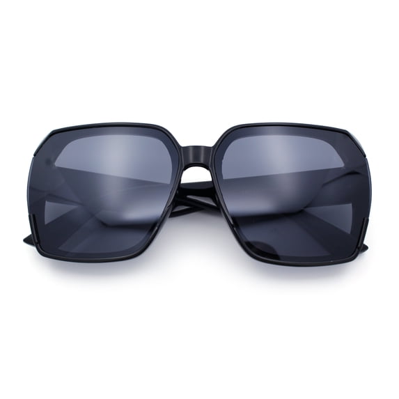 Womens Retro Trendy Large Rectangular Butterfly 90s Fashion Plastic Sunglasses All Black