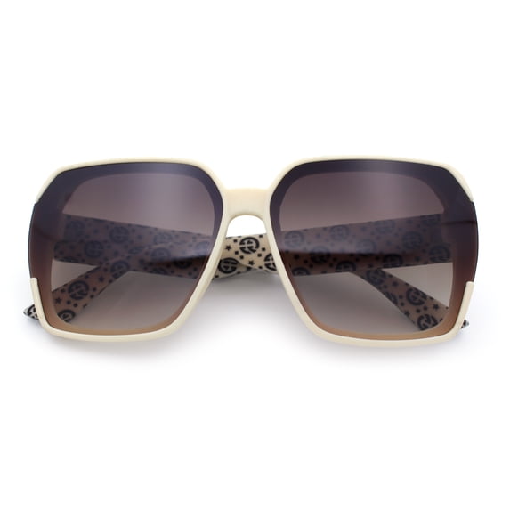 Womens Retro Trendy Large Rectangular Butterfly 90s Fashion Plastic Sunglasses Ivory - Brown