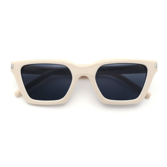 Womens Retro Triangular Rectangle Squared Cat Eye Plastic Sunglasses Ivory - Black