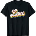 thumbnail image 1 of Womens Retro Vintage Lgbt Pride Rainbow Love T-Shirt Black X-Large, 1 of 5