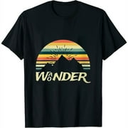 Womens Retro Wanderer Wander Wonder Camping Hiking Wanderlust Round Neck T-Shirt Black
