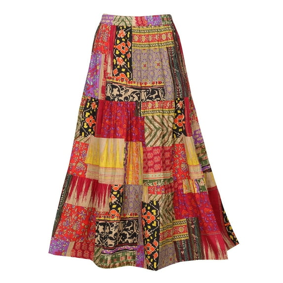 Womens Reversible Boho Maxi Skirt - Patchwork Floral Long Skirt by Catalog Classics 36"L - Rust, Medium