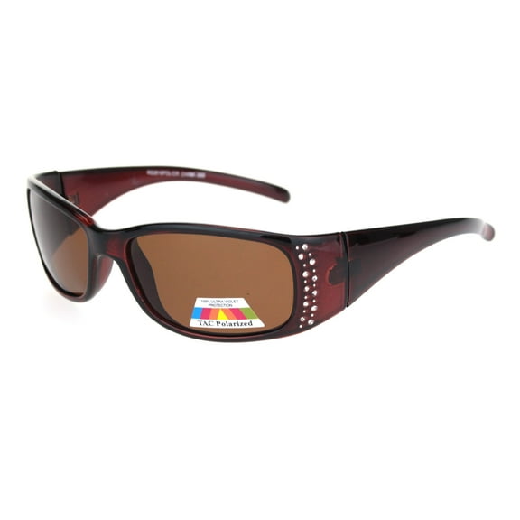 Womens Rhinestone Anti-glare Polarized Chic Narrow Rectangular Sunglasses All Brown