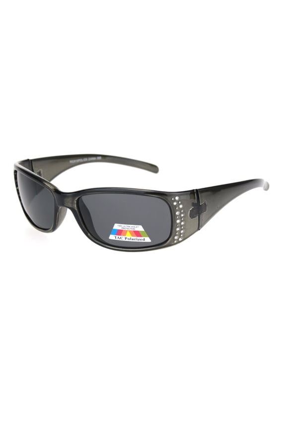 Womens Rhinestone Anti-glare Polarized Chic Narrow Rectangular Sunglasses Grey Black