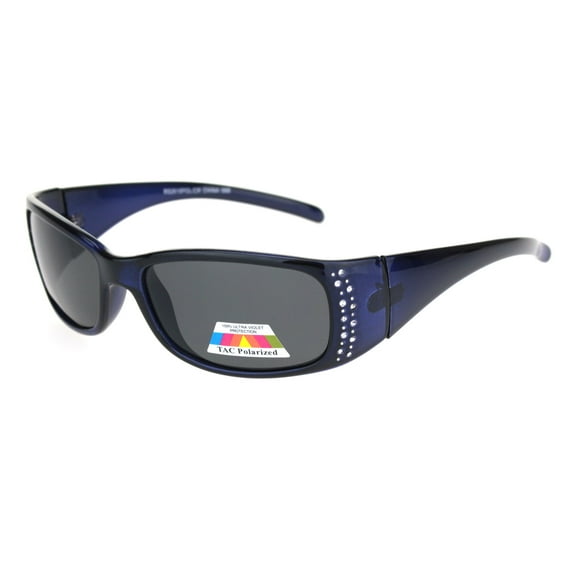 Womens Rhinestone Anti-glare Polarized Chic Narrow Rectangular Sunglasses Navy Black