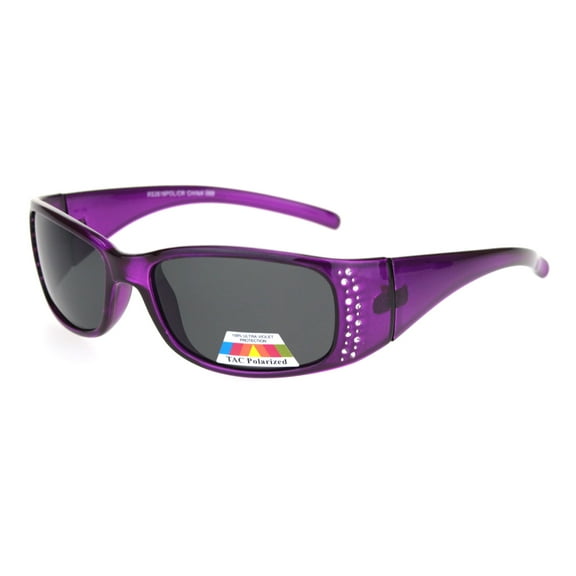 Womens Rhinestone Anti-glare Polarized Chic Narrow Rectangular Sunglasses Purple Black