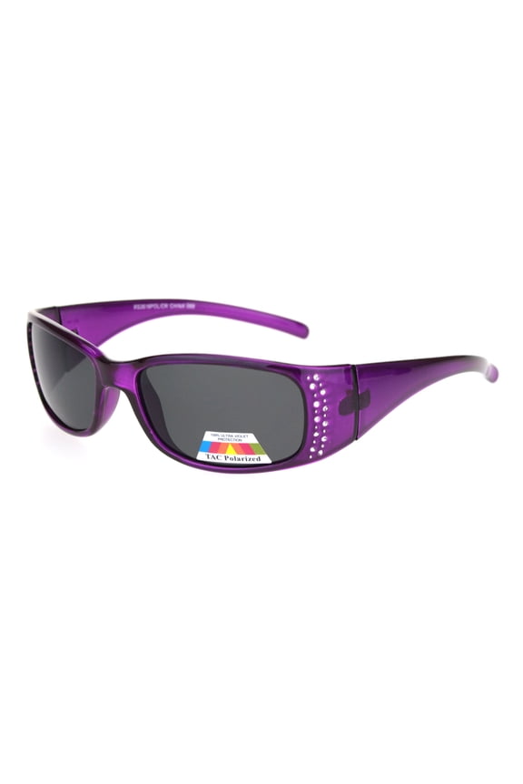 Womens Rhinestone Anti-glare Polarized Chic Narrow Rectangular Sunglasses Purple Black