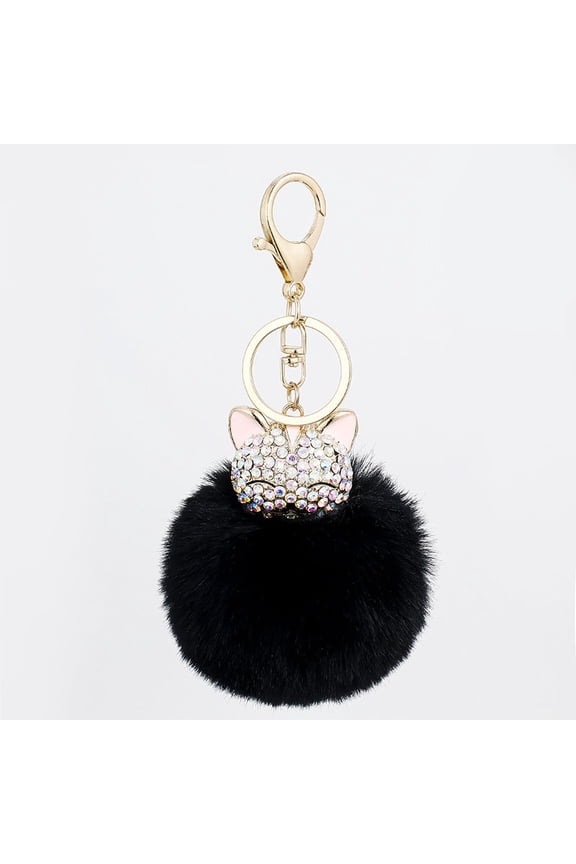 Womens Rhinestone Ball Keychain Pendant Diamond Alloy Cat Charm for Bags and Purses Trendy Accessory Sparkling Keyring Decoration Handbag Charm and Car Key Chain