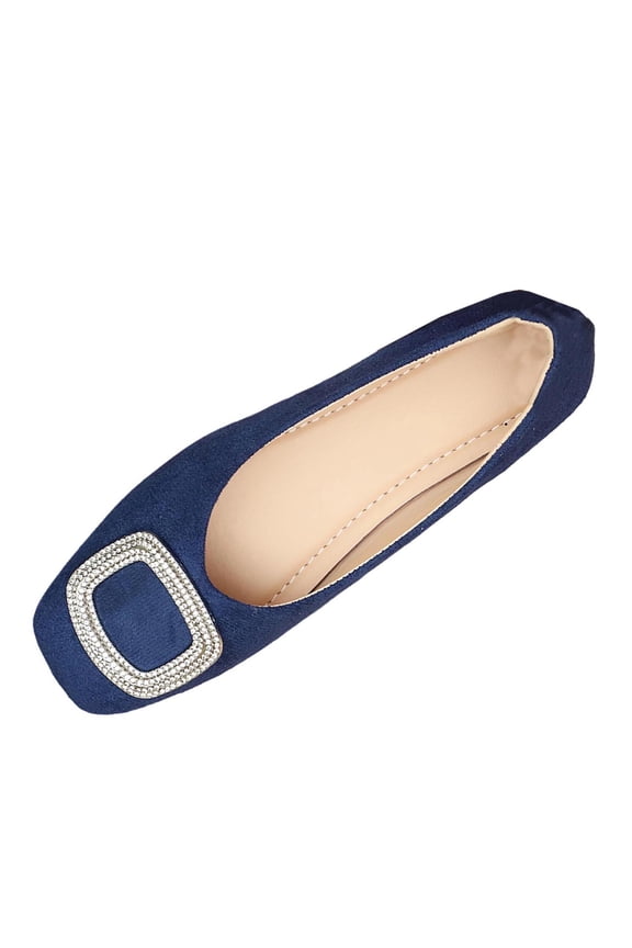 Womens Rhinestone Ballet Flats Pointed Toe Velvet Comfortable Slip-On Casual Shoes in Navy Blue,Size 42