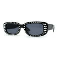 thumbnail image 1 of Womens Rhinestone Bejeweled Mod Rectangular Plastic Sunglasses All Black, 1 of 4