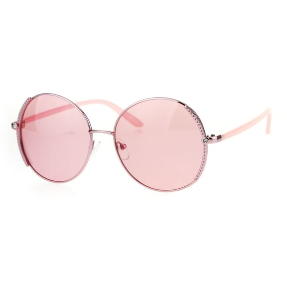 Womens Rhinestone Bling Jewel Retro Round Designer Diva Sunglasses Pink