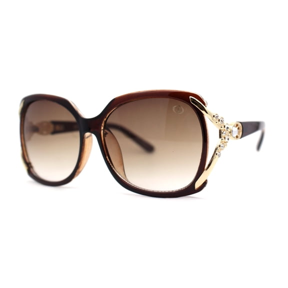 Womens Rhinestone Bling Ribbon Arm Butterfly Plastic Sunglasses All Brown