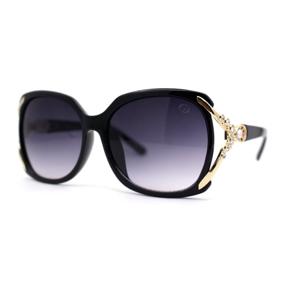 Womens Rhinestone Bling Ribbon Arm Butterfly Plastic Sunglasses Black Smoke