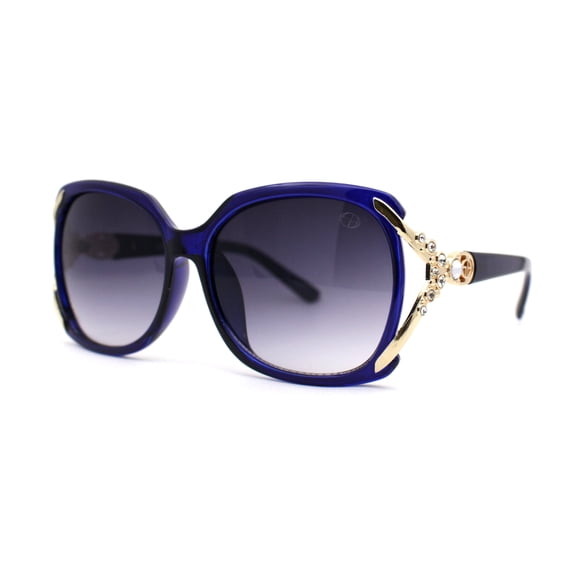 Womens Rhinestone Bling Ribbon Arm Butterfly Plastic Sunglasses Blue Smoke