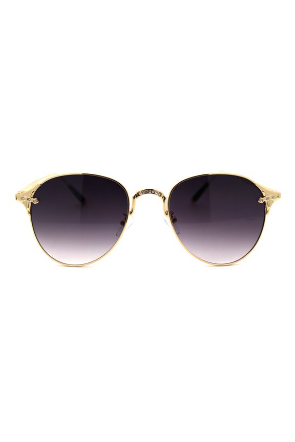 Womens Rhinestone Bling Victorian Art Deco Metal Rim Sunglasses Gold Smoke