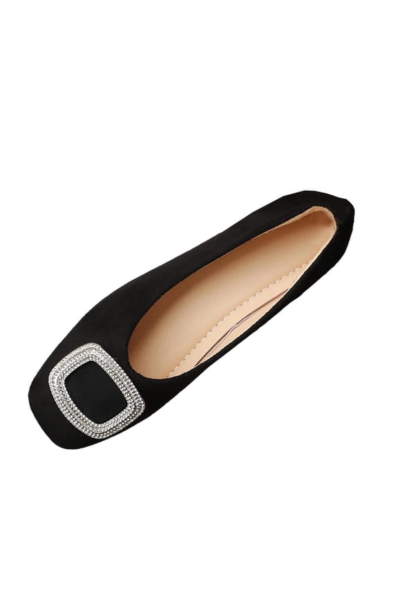 Womens Rhinestone Buckle Flats Pointed Toe Velvet Ballet Flats Slip On Comfortable Casual Shoes in Black,Size 36