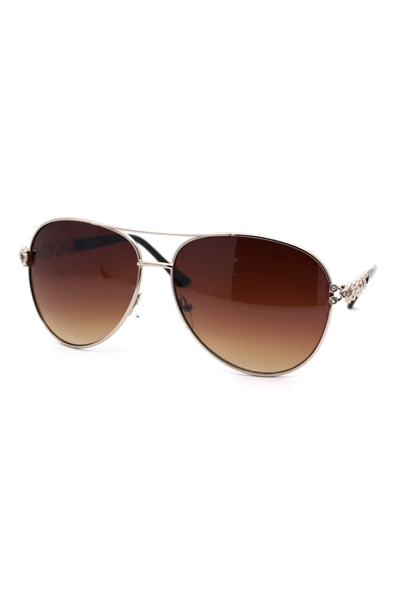 Womens Rhinestone Chain Arm Diva Pilots Sunglasses Gold Brown