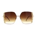 thumbnail image 1 of Womens Rhinestone Chain Jewel Trim Classical Metal Rim Butterfly Sunglasses Gold Brown, 1 of 4