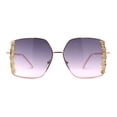 thumbnail image 1 of Womens Rhinestone Chain Jewel Trim Classical Metal Rim Butterfly Sunglasses Gold Purple, 1 of 4