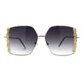 thumbnail image 1 of Womens Rhinestone Chain Jewel Trim Classical Metal Rim Butterfly Sunglasses Silver Smoke, 1 of 4