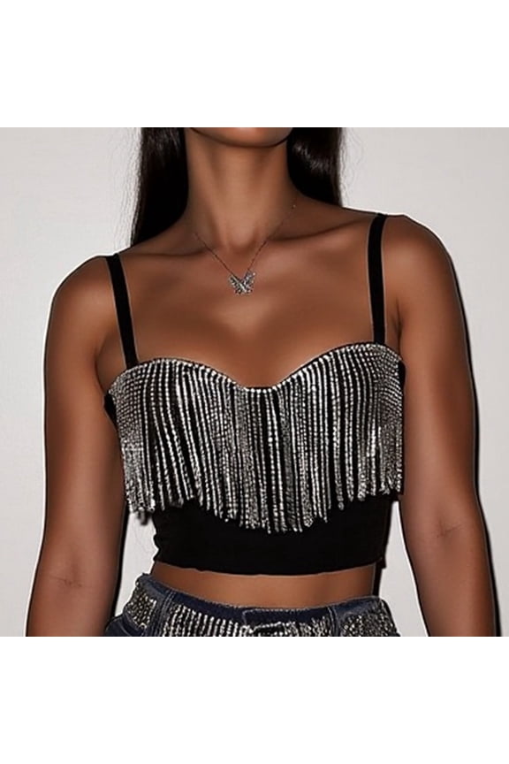 Womens Rhinestone Diamond Tank Top Beaded Sling Square Neck Camisole Shirts Ribbed Summer Basic Cute Tees 2026