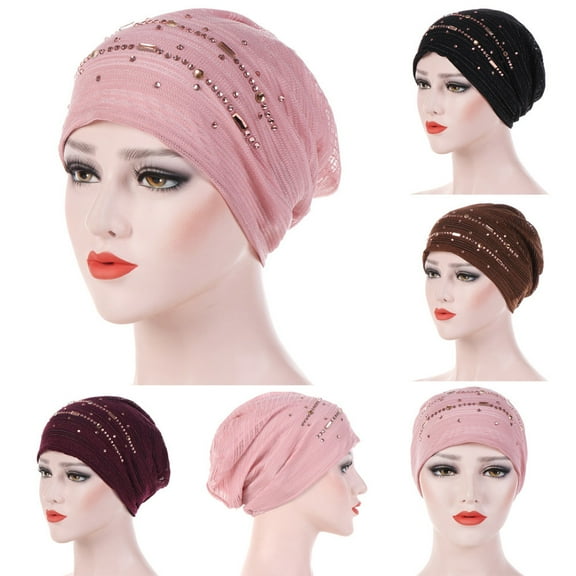 Womens Rhinestone Embellished Turban with Ruffle Detail Stretchable Headwrap for Special Occasions