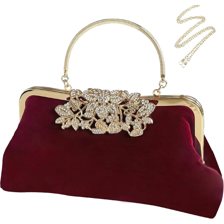 Women Velvet Clutch Purse Elegant Evening Handbag Wedding Party UBORSE Black Evening Clutch Bag for Women Velvet Formal  main image 4