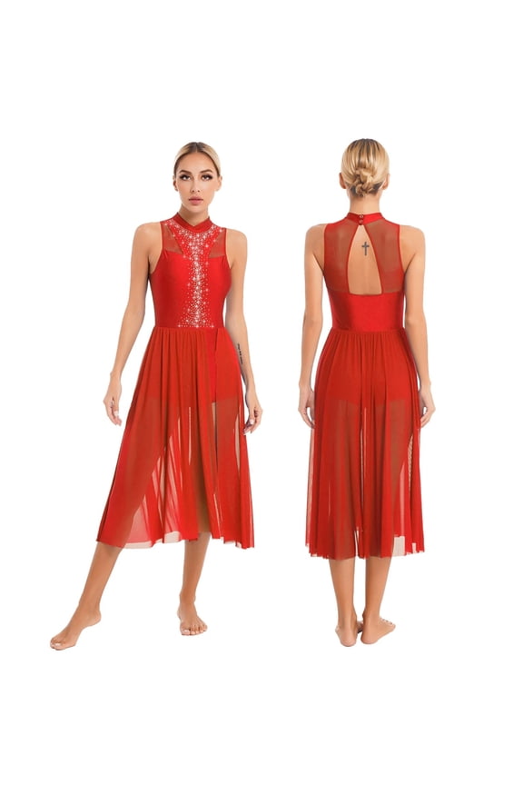 Womens Rhinestone Figure Skating Costume Tango Dress Dancewear Gymnatics Ballet Lyrical Dance Waltz Dress