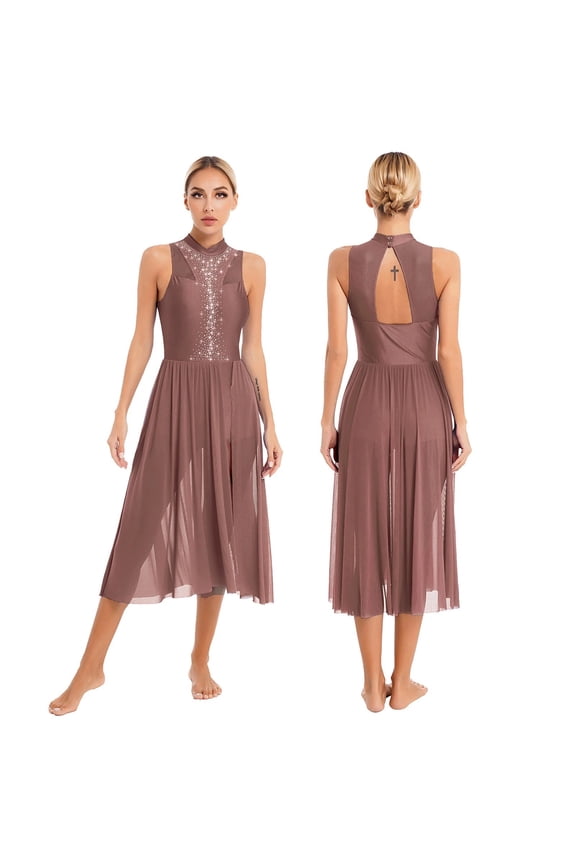 Womens Rhinestone Figure Skating Costume Tango Dress Dancewear Gymnatics Ballet Lyrical Dance Waltz Dress