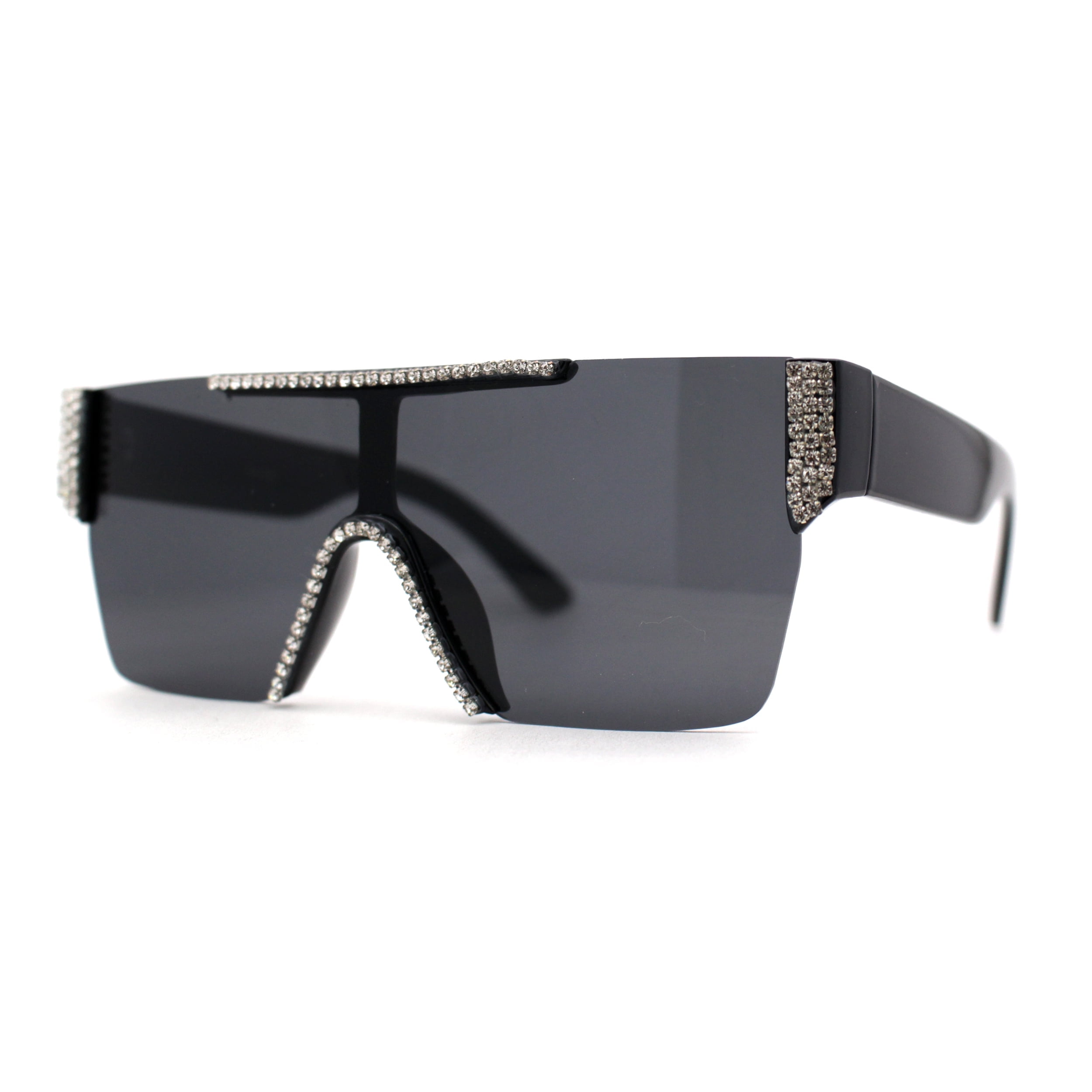 Womens Rhinestone Flat Top Rimless Shield Mafia Sunglasses Womens Rhinestone Flat Top Rimless Shield Mafia Sunglasses